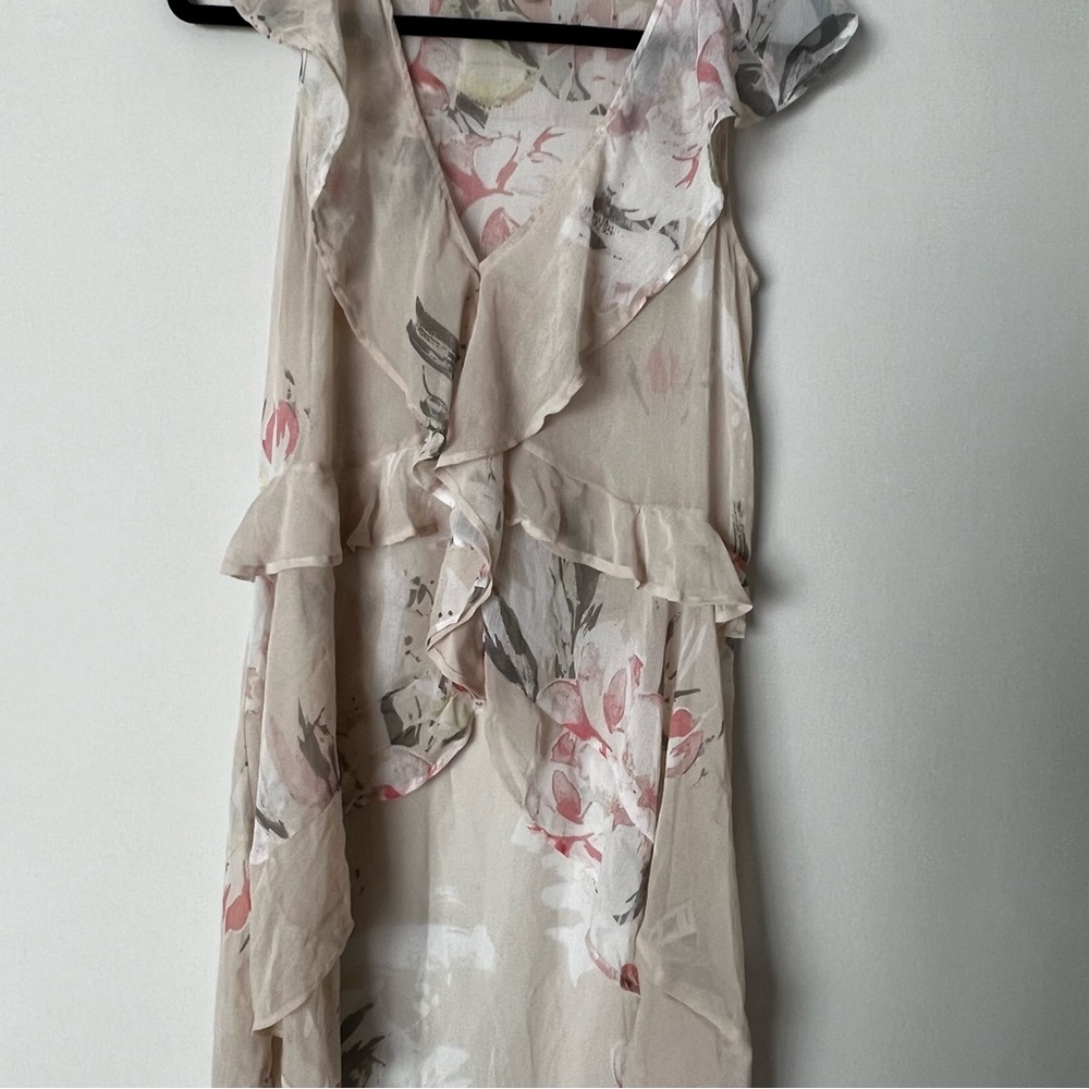 Anthropologie Leith Sheer Floral High Low Ruffle Top - Picture 4 of 9